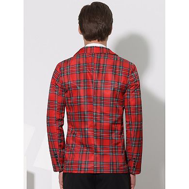 Plaid Blazers For Men's Notch Lapel Contrasting Color Checked Pattern Sports Coat