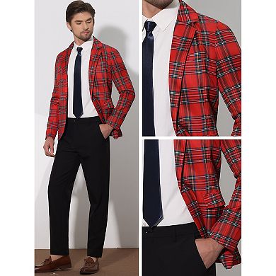 Plaid Blazers For Men's Notch Lapel Contrasting Color Checked Pattern Sports Coat