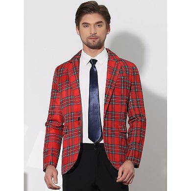 Plaid Blazers For Men's Notch Lapel Contrasting Color Checked Pattern Sports Coat
