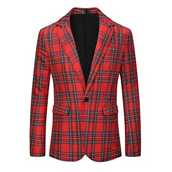 Plaid Blazers for Men's Notch Lapel Contrasting Color Checked Pattern Sports Coat
