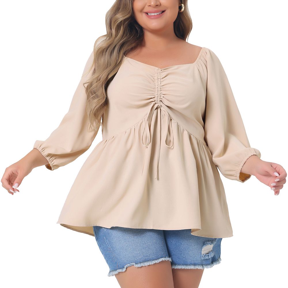 Women's Plus Size 3/4 Sleeves Button Font Peplum Plaid Top main image 1