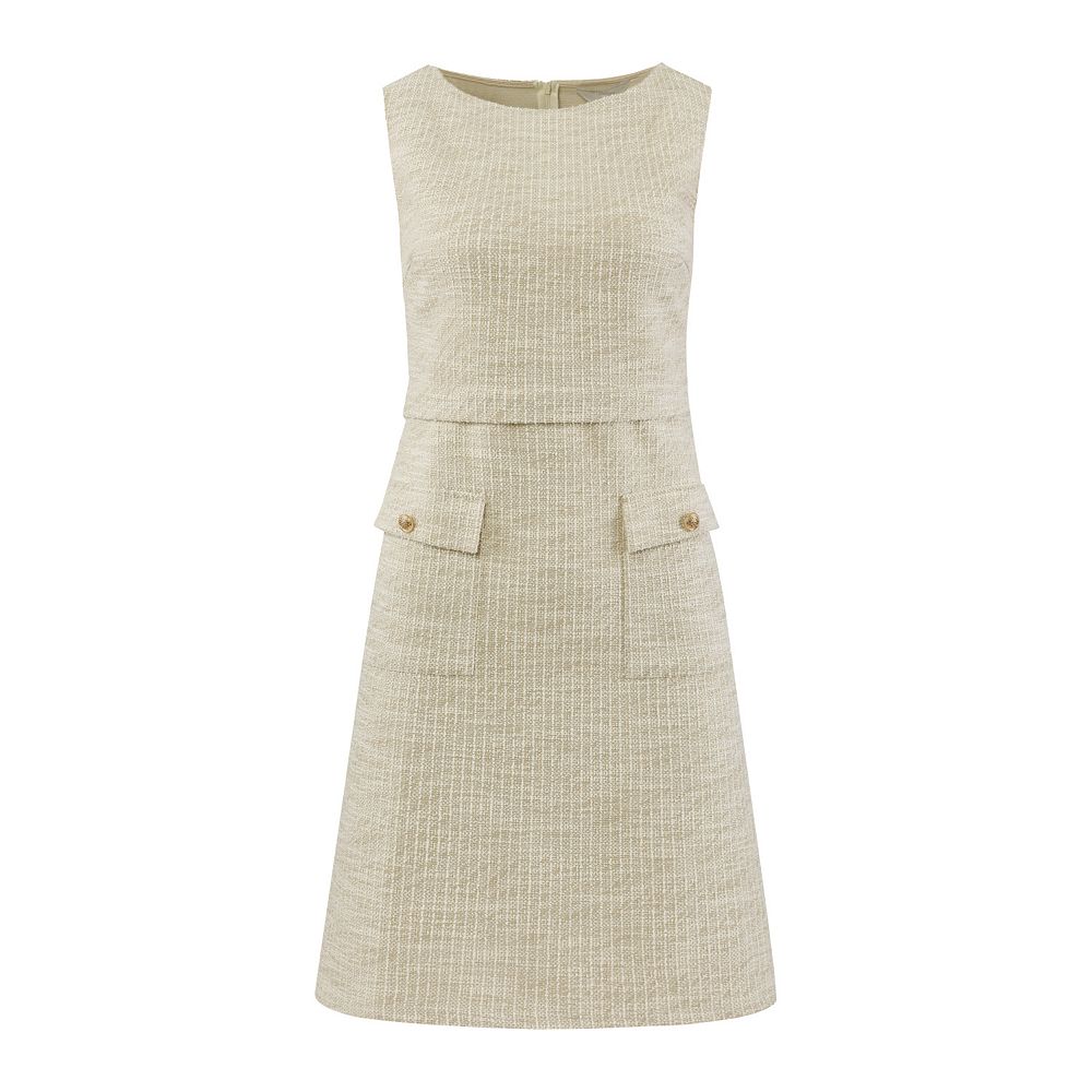 slim fit dress slacks Ivory Plaid Tweed Gold Button-Down Short Sleeve Mini Dress  Dazey Hill