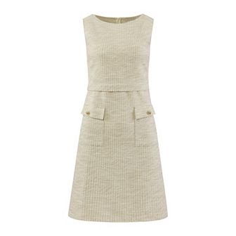 Women's Sleeveless Tweed Dress Boat Neck Work Office Sheath Dresses