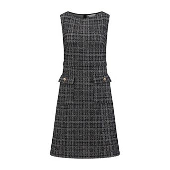 Women's Sleeveless Tweed Dress Boat Neck Work Office Sheath Dresses