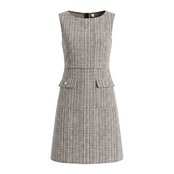 Women's Sleeveless Tweed Dress Boat Neck Work Office Sheath Dresses