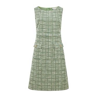 Women's Sleeveless Tweed Dress Boat Neck Work Office Sheath Dresses