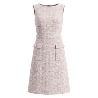Women's Sleeveless Tweed Dress Boat Neck Work Office Sheath Dresses