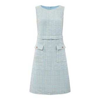 Women's Sleeveless Tweed Dress Boat Neck Work Office Sheath Dresses