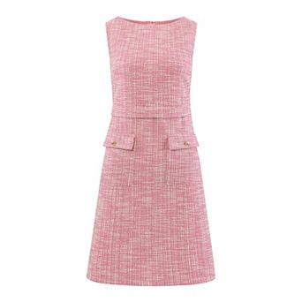 Women's Sleeveless Tweed Dress Boat Neck Work Office Sheath Dresses