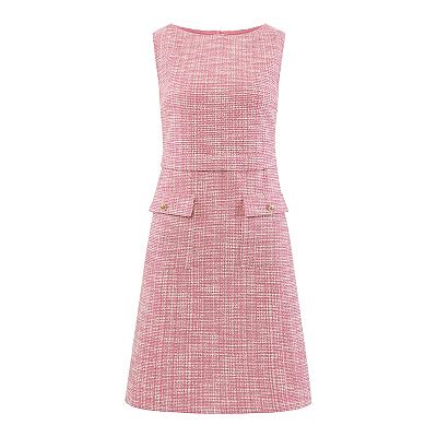 Women's Sleeveless Tweed Dress Boat Neck Work Office Sheath Dresses