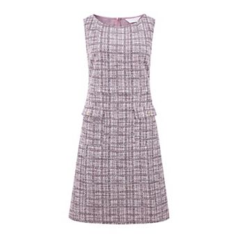 Women's Sleeveless Tweed Dress Boat Neck Work Office Sheath Dresses