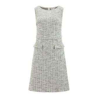 Women's Sleeveless Tweed Dress Boat Neck Work Office Sheath Dresses