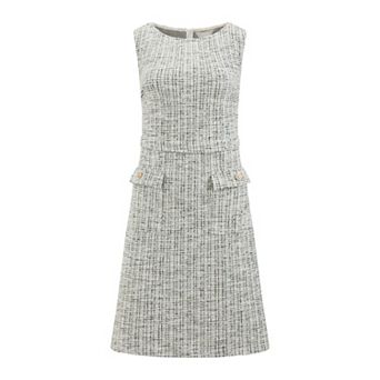 Women's Sleeveless Tweed Dress Boat Neck Work Office Sheath Dresses