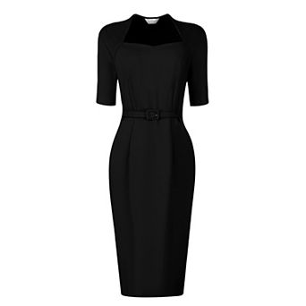 Women's Sheath Dresses with Belt Sweetheart Neck Formal Pencil Dress