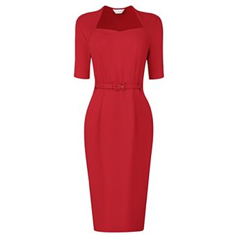 Women's Sheath Dresses with Belt Sweetheart Neck Formal Pencil Dress