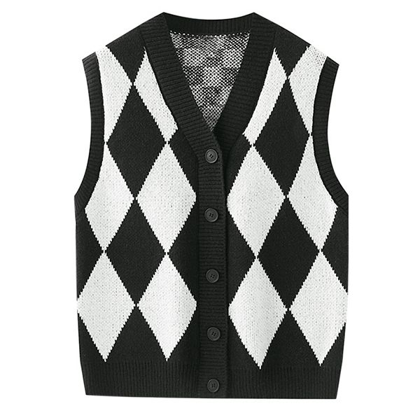 Argyle Sweater Vests For Men's Classic V Neck Button Sleeveless Knit