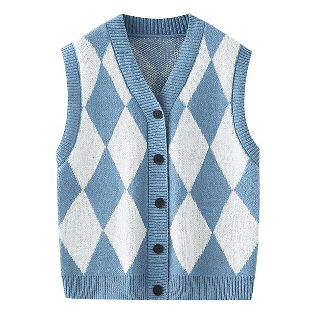 Argyle Sweater Vests For Men s Classic V Neck Button Sleeveless Knit Sweater Cardigan