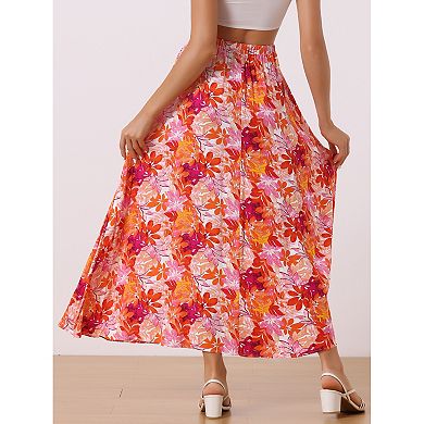 Women's Floral Print Skirt Elastic High Waist Bohemian Beach Maxi Skirts