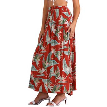 Women's Floral Print Skirt Elastic High Waist Bohemian Beach Maxi Skirts