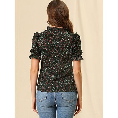 Threaded Pear Anne Floral Ruffle Trim Short Sleeve Blouse main image 0