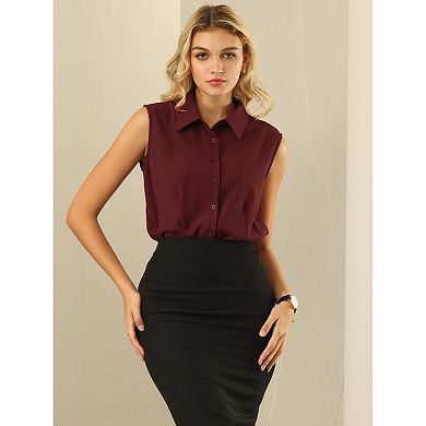 Women's Work Bodysuit Tops Button Down Sleeveless Leotard Shirt