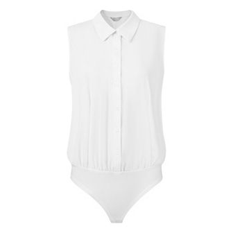 Women's Work Bodysuit Tops Button Down Sleeveless Leotard Shirt