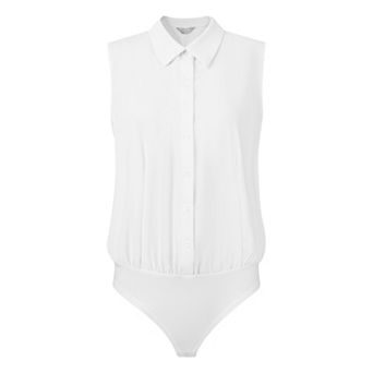Women's Work Bodysuit Tops Button Down Sleeveless Leotard Shirt