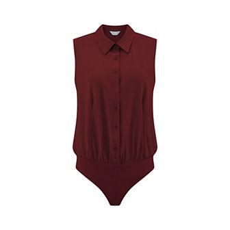 Women's Work Bodysuit Tops Button Down Sleeveless Leotard Shirt