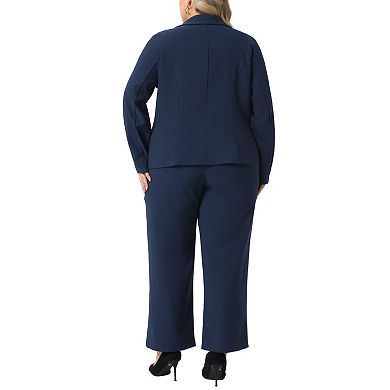Women's Plus Size Two Piece Outfits Business Office Blazer Jacket and Pants Suit Set