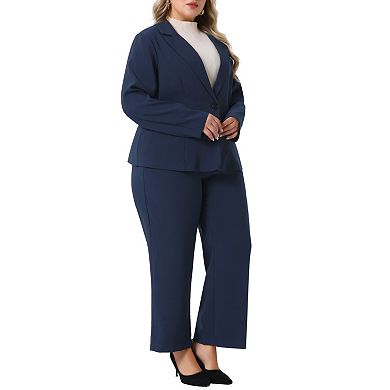 Women's Plus Size Two Piece Outfits Business Office Blazer Jacket and Pants Suit Set