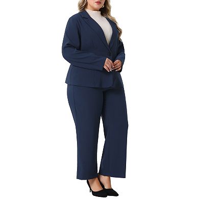 Women's Plus Size Two Piece Outfitsbusiness Office Blazer Jacket And Pants Suit Set