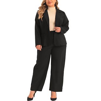 Women's Plus Size Two Piece Outfits Business Office Blazer Jacket and Pants Suit Set