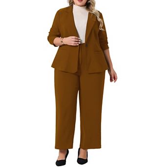 Women's Plus Size Two Piece Outfits Business Office Blazer Jacket and Pants Suit Set
