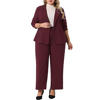 Women's Plus Size Two Piece Outfits Business Office Blazer Jacket and Pants Suit Set