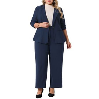 Women's Plus Size Two Piece Outfits Business Office Blazer Jacket and Pants Suit Set