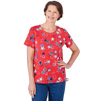 Petite Alfred Dunner Allover Stars Print Tie Hem T-Shirt