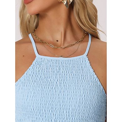 Women's Smocked Halter Neck Backless Sleeveless Summer Maxi Dress