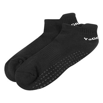 Black Resin Dots Pattern Non Slip Yoga Pilates Gym Exercise Socks Pair
