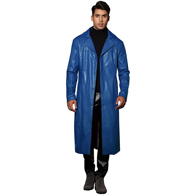 PU Faux Leather Long Jacket for Men's Vintage Lapel Gothic Trench