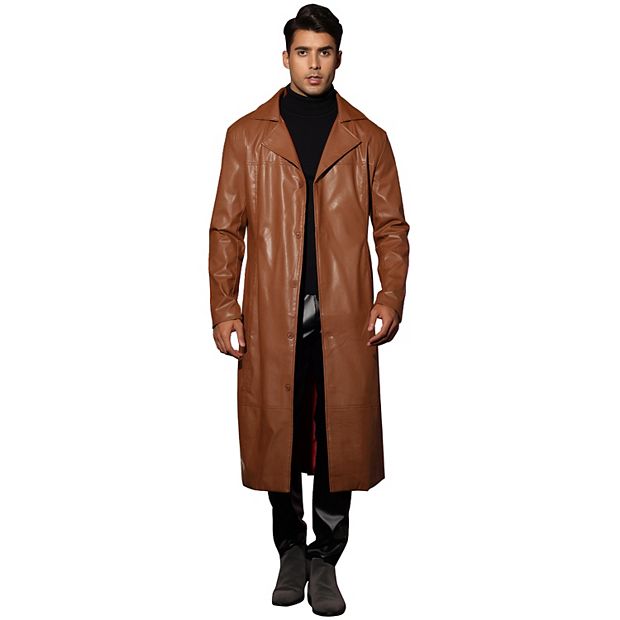 Pu Faux Leather Long Jacket For Men