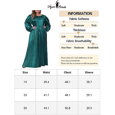 Women's Plus Size Fall Lantern Long Sleeve Flowy Swing Pleated Maxi Dresses
