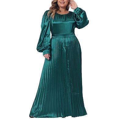 Women's Plus Size Fall Lantern Long Sleeve Flowy Swing Pleated Maxi Dresses