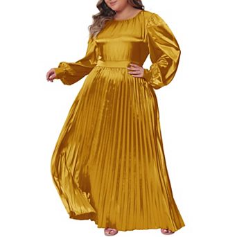 Women's Plus Size Fall Lantern Long Sleeve Flowy Swing Pleated Maxi Dresses