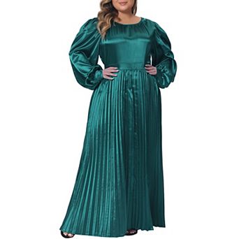Women's Plus Size Fall Lantern Long Sleeve Flowy Swing Pleated Maxi Dresses