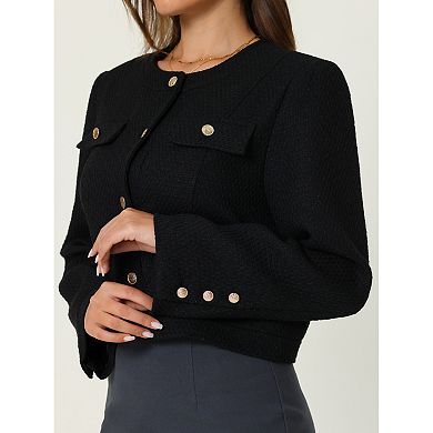 Women's Work Cropped Tweed Jacket 2024 Elegant Short Tweed Blazer