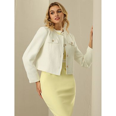 Women's Work Cropped Tweed Jacket Elegant Short Tweed Blazer