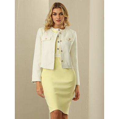 Women's Work Cropped Tweed Jacket Elegant Short Tweed Blazer