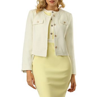 Women's Work Cropped Tweed Jacket Elegant Short Tweed Blazer