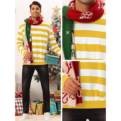 Striped Sweatshirt For Men's Crew Neck Long Sleeves Pullover Color Block Sweatshirts