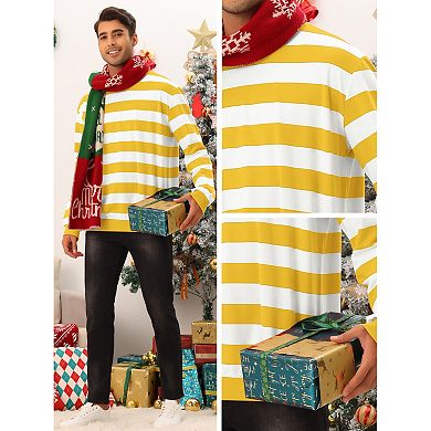 Striped Sweatshirt For Men's Crew Neck Long Sleeves Pullover Color Block Sweatshirts